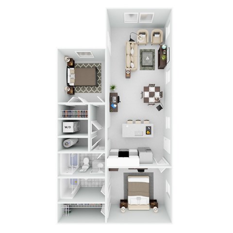 Floor plan for 2 beds, 2 baths, 1079 sqft